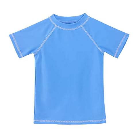 TIZAX Boys' Rash Vest UPF50+ Sun Protection Kids Short Sleeve Swimming Tops Children Quick Dry Rash Guard, 7-8 Years, A-blue Cover