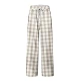 Mens Plaid Pajama Pant Casual Adjustable Waist Drawstring Fashion Sleep Pants Lounge Sweatpants with Pockets（2-White,X-Large