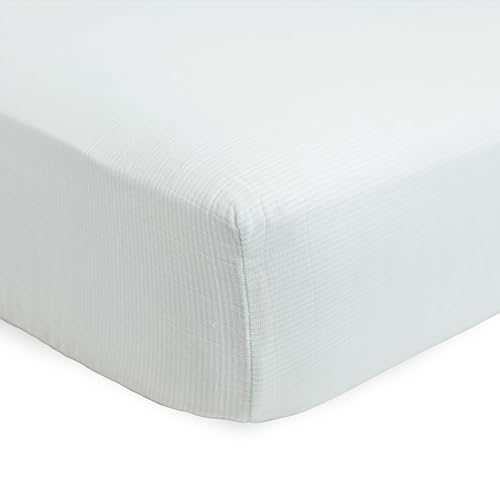 Image of Little Unicorn Premium Crib Sheet | Breathable & Super-Soft Muslin Fabric (Pale Pinstripe)
