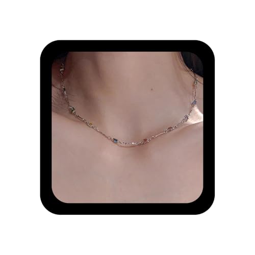 Aneneiceera Vintage Bunte Quadratische Choker-Halskette Gold Mit Regenbogen CZ-Kristall-Perlen, Mehrfarbige Strass-Kragen Für Frauen