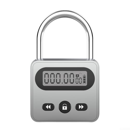 Candado de temporizador de metal, 999 horas máximo, candado de temporizador recargable por USB con pantalla LCD, cerradura de temporizador electrónico multifunción, candado de metal resistente (gris)