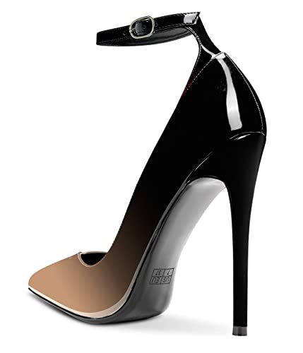 Aachcol Women Stiletto High Heel Pumps Slip-on Pointed Toe Ankle Strap Dress Shoes 5 Inch3