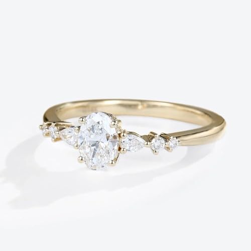 Diiro Engagement Ring with Side Stones 1.5 Carat Oval Moissanite Diamond Ring 14K Yellow Gold Plated Vintage Style Promise Ring for Women4