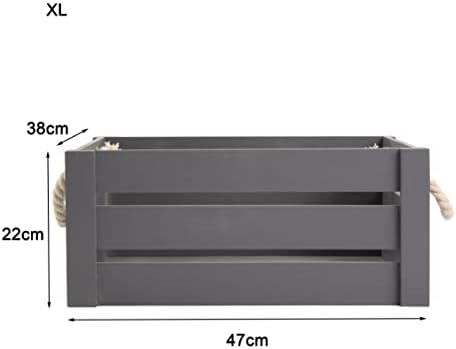 Grey Rope Handle Wooden Crates Storage Box Wooden Display Shelves Christmas Eve Box Wedding Decoration Gift Box (Medium)