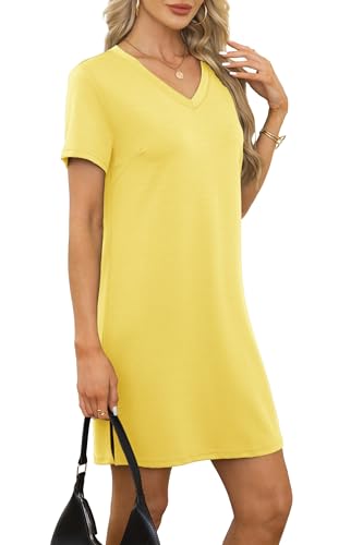 Image of RUMIA Summer Dresses for Women 2026 V-Neck Casual Sundresses T-Shirt Dress