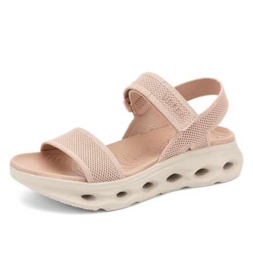 Image of UBFEN Womens Comfortable Walking Sandals with Cushioned Sole | Non-Slip Rocker Bottom, Arch Support, Adjustable Straps, Lightweight Water Sport Platform Summer