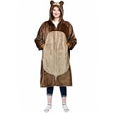 Waitu Bear Wearable Blanket Hoodie Funny Halloween Costumes Birthday Gifts for Women Men Boys Girls, Bear Hooded Blanket Flannel Zipper Hoodie Blanket Cute Gifts for Boyfriend (Adult, Brown)