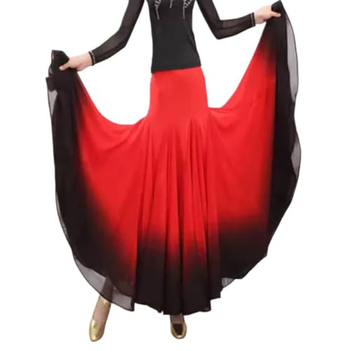 Yhhsgscr Women's Ballroom Modern Dance Long Skirt Full Sweep Social Dancing Practice Wear Standard Performance Costume,B,L