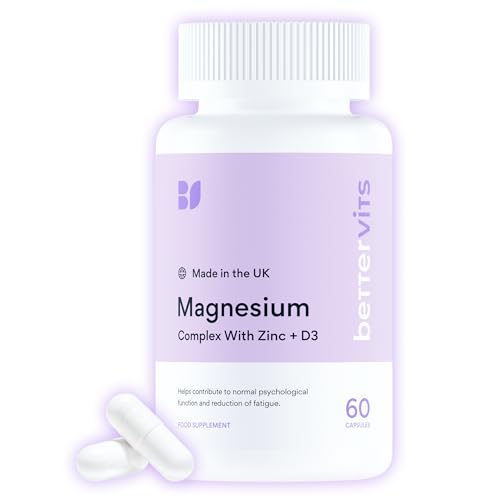 Bettervits Magnesium Glycinate Complex with Citrate Malate Zinc & Vitamin D3 | Magnesium Supplements for Muscle Recovery Heart Health & Sleep Support - High Absorption | 60 Capsules