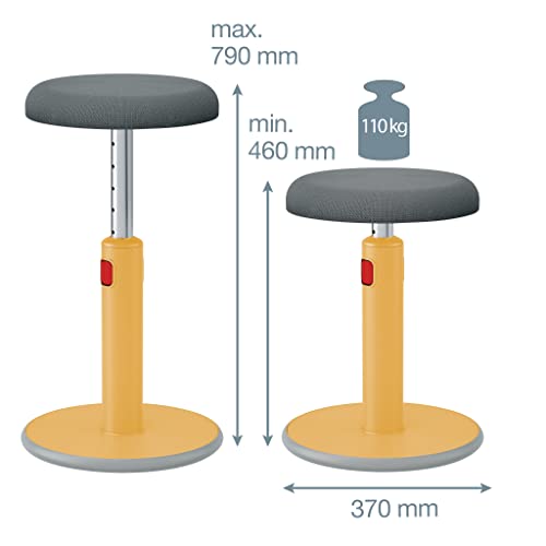 Image of Leitz Active Sit Stand Stool - Ergonomic Height Adjustable 46cm to 79cm Wobble Chair, Round Swivel Office Desk Seat, Ergo Cosy Range, Warm Yellow, 65180019