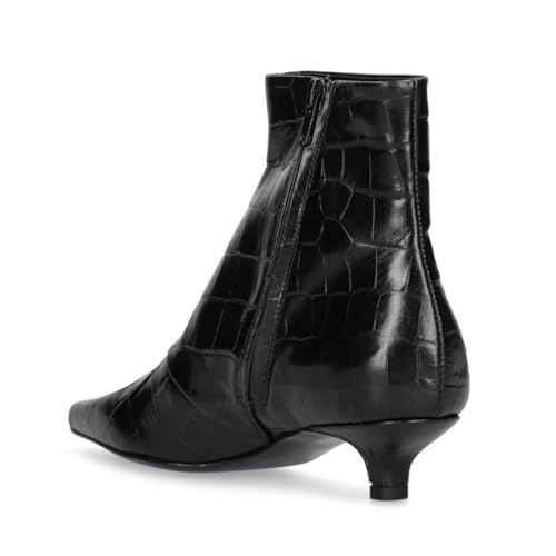 FSJ Women Square Closed Toe Ankle Boots Low Kitten Heel Side Zipper Fashion Short Booties Comfy Prom Party Shoes Size 4-16 US4