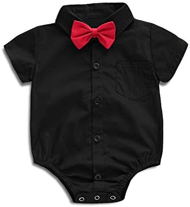 SOBOWO Infant Baby Boys Formal Dress Shirt Bodysuit Long Short Sleeve Button Up One-Piece Romper Jumpsuit Wedding Party 0-24M(18-24 Months, Black S)
