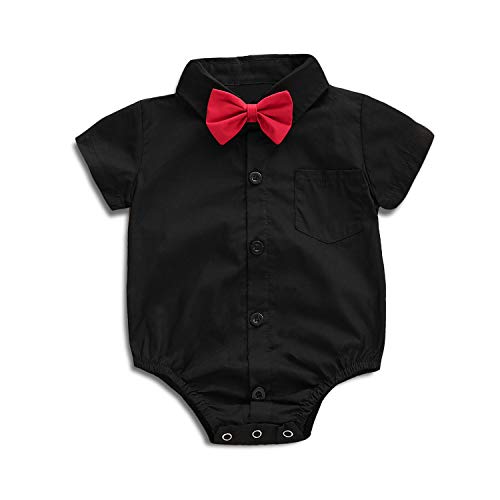 Image of SOBOWO Baby Boys Dress Shirt Onsie Infant Short Sleeve Button Down One-Piece Romper Formal Wedding Gentleman Outfits 0-24M