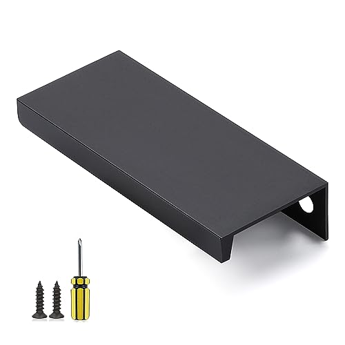 Image of Ravinte 1 Pack Finger Pulls for Cabinets 80mm /3.15 inch Length Black Edge Pulls | 64mm /2.52 inch Hole Center Concealed Handles, Tab Handle Profile, Minimal Look, For Kitchen Drawers Tab Handle