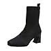 Damen Stiefel Frauen Western Stiefelette Vintage Stiefeletten Stretch Damen Solide High Fashion Ankle Thick Heel Boots Farbe Gestrickte Damenstiefel