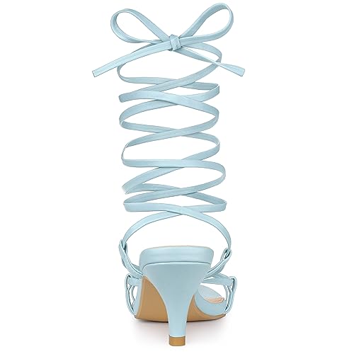 Allegra K Allegra K Women's Light Blue Strappy Lace Up Kitten Heels Light Blue Sandals 9.5 M US