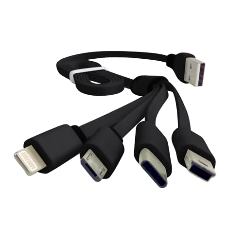 YOLOtek4in1 Multi Charging Cable QuadCord 3.3’feet USB Cable Vet Owned-Type C, Micro, Mini & Apple Lightning Compatible Travel Charger for iPhone, Android, Tablet & GoPro. Charger Cord On-The-Go