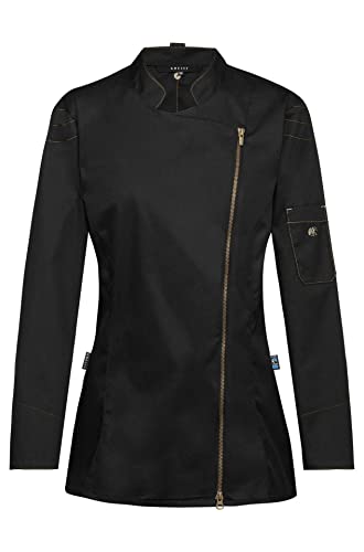 GREIFF Gastro Moda Damen Cuisine Premium Kochjacke Reißverschluss Regular Fit Schwarz Modell 5419 Größe M