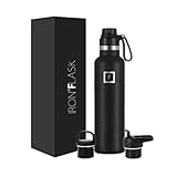IRON °FLASK Sports Water Bottle - 24 Oz, 3 Lids (Spout Lid), Leak Proof, Vacuum Insulated Stainless Steel, Hot Cold, Double Walled, Thermo Mug, Standard Metal Canteen