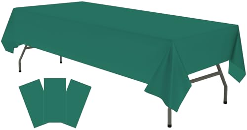 Plastic Dark Green Tablecloths 3 Pack Forest Green Disposable Table Covers 54 x 108 Hunter Green Table Cloths for Tropical Tiki Luau Parties Birthdays Christmas Fits 6 to 8 Foot Rectangle Tables