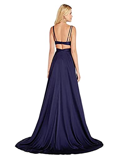 Smileven Women's Long Satin Prom Dresses V-Neck A Line Formal Evening Party Gowns3