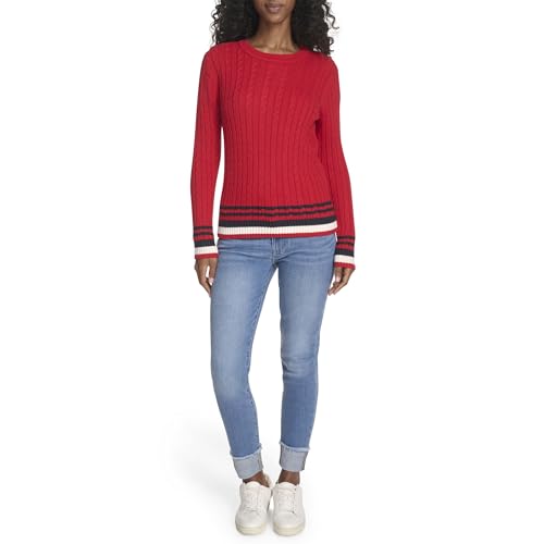 Image of Tommy Hilfiger Women's Cotton Crewneck Cable Sweater