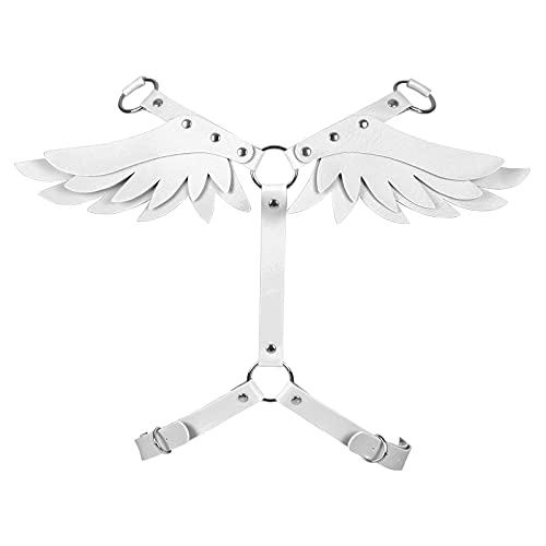 White Punk Leather Angel Wings Chest Body Harness with Waist Chain Belt