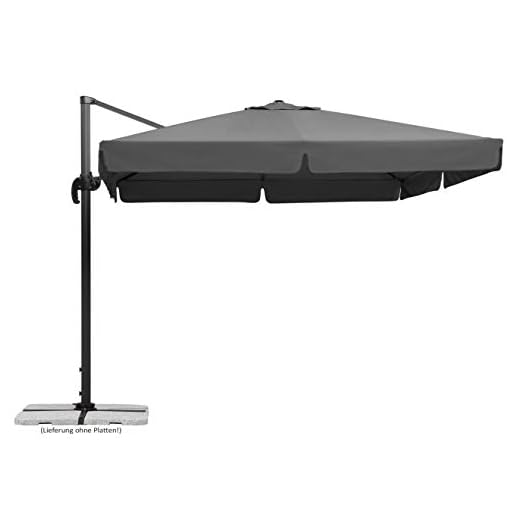 Sombrilla Schneider Rhodos, antracita, cuadrada de 300 x 300 cm, 782-15, estructura de aluminio/acero, funda de poliéster, 24 kg, antracita