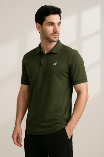 Image of Force NXT Men's Premium Microfiber Fabric Solid T-Shirt | Polo Neck Half-Sleeves T-Shirt for Men | Label Free with Anti-Static for Daily Uses