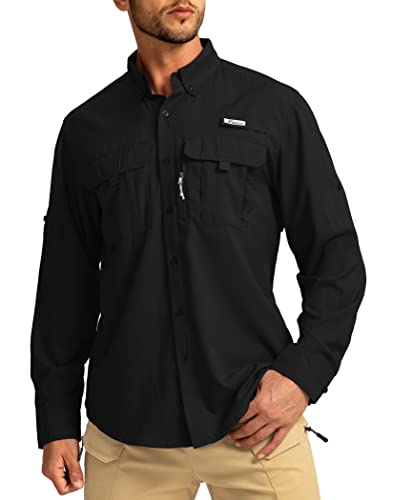 Men's Sun Protection Fishing Shirts Long Sleeve Travel Work Shirts for Men UPF50+ Button Down Shirts with Zipper Pockets