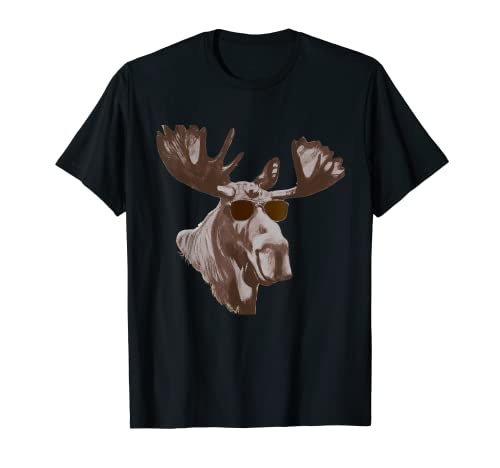 Moose Llevando Gafas De Sol Sombras Vintage Retro Moose Camiseta