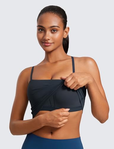 Image of CRZ YOGA Butterluxe Cami Crop Tank Tops | Light Support, Removable Pads, Yoga, Extremely Soft, Square Neck, Spaghetti Straps, Longline Sports Bras for Women