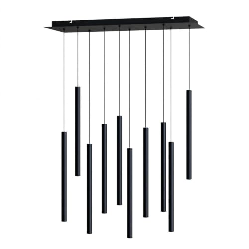 contec development CANALIS Modern 10-Light LED Linear Pendant Light, Adjustable Hanging Cables, Dimmable Cylinder Fixture for Kitchen Island, Dining Room, Reception, Model R10, Black