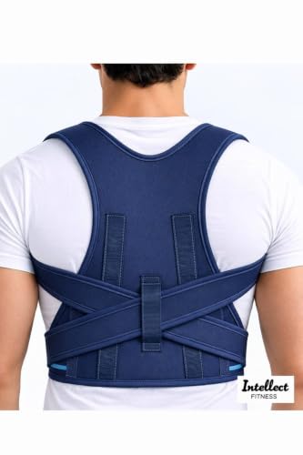 Image of Posture Corrector Belt for Men & Women | Adjustable Back Brace | Upper Back & Shoulder Support | Neoprene Spine Corrector Belt | Relieves Back Pain, Neck Hump & Rounded Shoulders (Navy Blue)