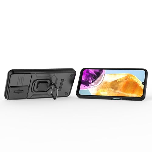 Image of TPU+PC Camshield Pro Case With Slide Camera Protection And Ring Stand Bumper Back Case Cover For Samsung Galaxy M15 5G / F15 5G (Black)