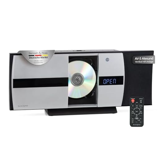 Bennett & Ross Ålesund Vertikal Stereoanlage - HiFi Microanlage mit CD-Player, MP3, UKW-Funktion, USB und Bluetooth mit NFC - Standaufstellung oder Wandmontage - Fernbedienung - Silber