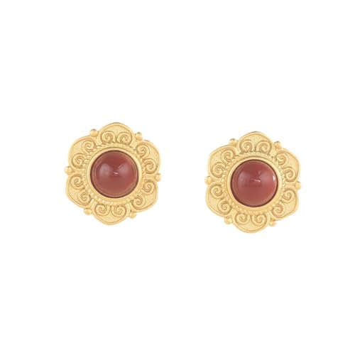 Boucles d'oreilles agate rouge et jade de Hetian à dos plat pour femme