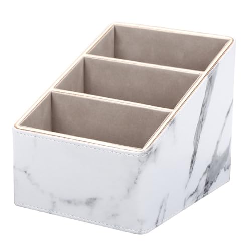 EdirFtra Soporte de Control Remoto de Cuero, Organizador de Escritorio con patrón de mármol Blanco y 3 Compartimentos para Accesorios de Escritorio, bolígrafos, papelería y Controles remotos de TV