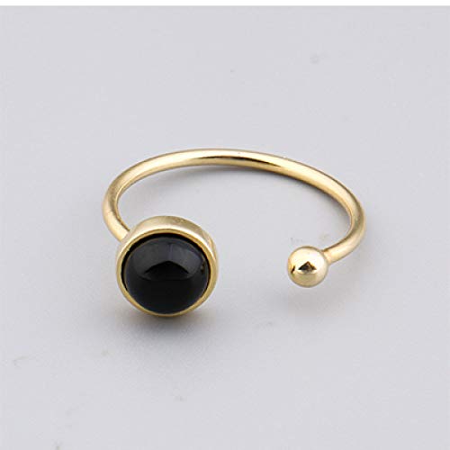 KHJH Anillo Abierto Ajustable,Moda Bola De Ónix Negro Dorado 925 Anillos De Plata Joyería Regalo De Boda Romántico Citas para Pareja Chica Dama
