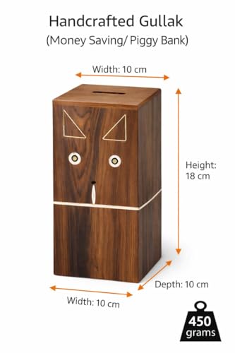 Image of ITOS365 Handcrafted Wooden Gullak Money Bank | Saving Box with Coin Slot | Decorative Piggy Bank for Kids & Adults