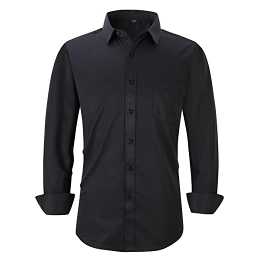 corfty Long Sleeve Dress Shirts for Men - Regular-Fit Casual Button-Down Shirt with Pockets (Medium, Black)