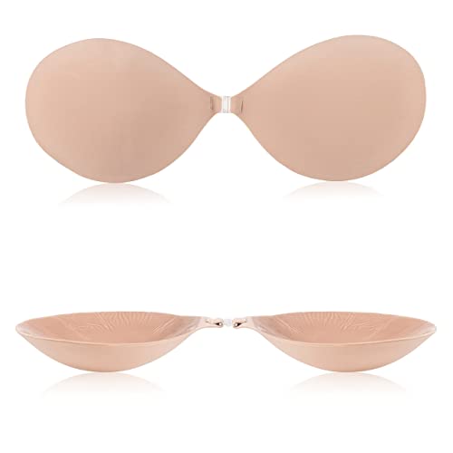 Stick-on Bra (B)JOMICO Nude Strapless Stick-On Bra - Premium Sticky Bra for Women - Safe Silicone Adhesive Ideal for Sensitive Skin - Invisible for Backless Dresses and Strapless Tops - Waterproof, Washable, Reusable