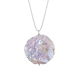 ZEMBIENCE Raw Angle Aura Quartz Gemstone Pendant Necklace, Coin Rough Stones, Healing Crystals, Silver Plated Chain, Birthstone, Dainty, Handmade, Minimalist, Women Jewelry, Valentine Gift, 18'