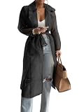 CHICME Women Longline Trench Coat Sheer Mesh Long Sleeve Buttoned Coat Daily Sun Protection Transparent Jacket Coat with Belt Black-M
