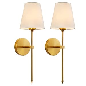 Wall Sconces Sets of 2 Retro Industrial Wall Lamps Bathroom Vanity Sconces Wall Lighting with White Fabric Shade Suitable for Bedroom Living Room Corridor Kitchen