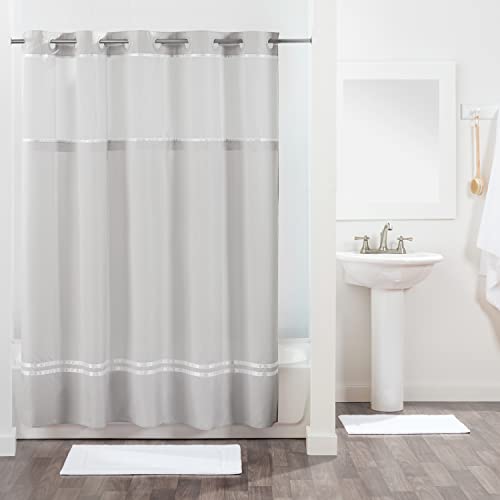 Hookless Monterey Fabric Shower Curtain Set With Peva Snap-In Liner And Window, No Hooks Required, 71 X 74, Grey/White Color #TOP1