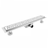 sunrik Caniveau de douche 90 cm   Extra plat   En acier inoxydable   Kit complet avec siphon et filtre à cheveux