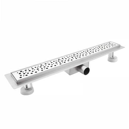 sunrik Duschrinne 60 cm, Blase Duschrinne extra flach, Edelstahl Bodenablauf Komplettset mit Siphon Haarsieb