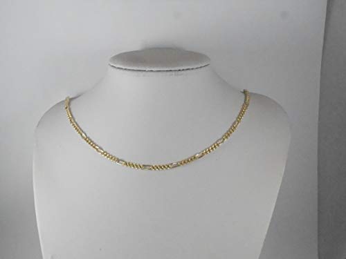 14K Gold Necklace 3 Mm 20" Champaign Color Diamond Cut Curb Link Figaro Chain Pure Gold Heavy Layer Plated On Brass 1 Micron Thickness For Men Bridal Women Gift #TOP3