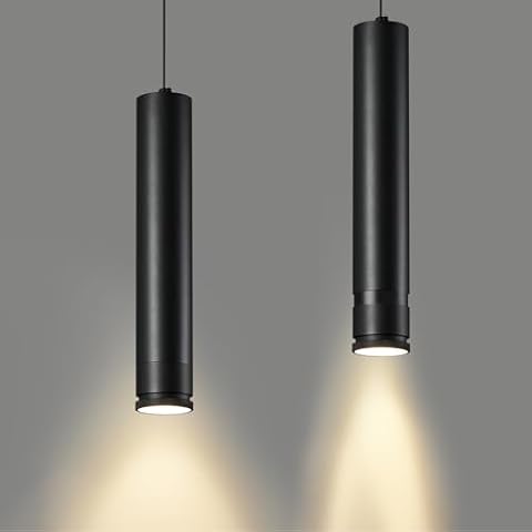 LIANGMH Adjustable Focus LED Pendant Lights Kitchen Island 2 Pack Black Pendant Light Mini Modern Pendant Lighting for Kitchen Bedroom Dining Room Cylinder Pendant Spot Light, 4000K Cover